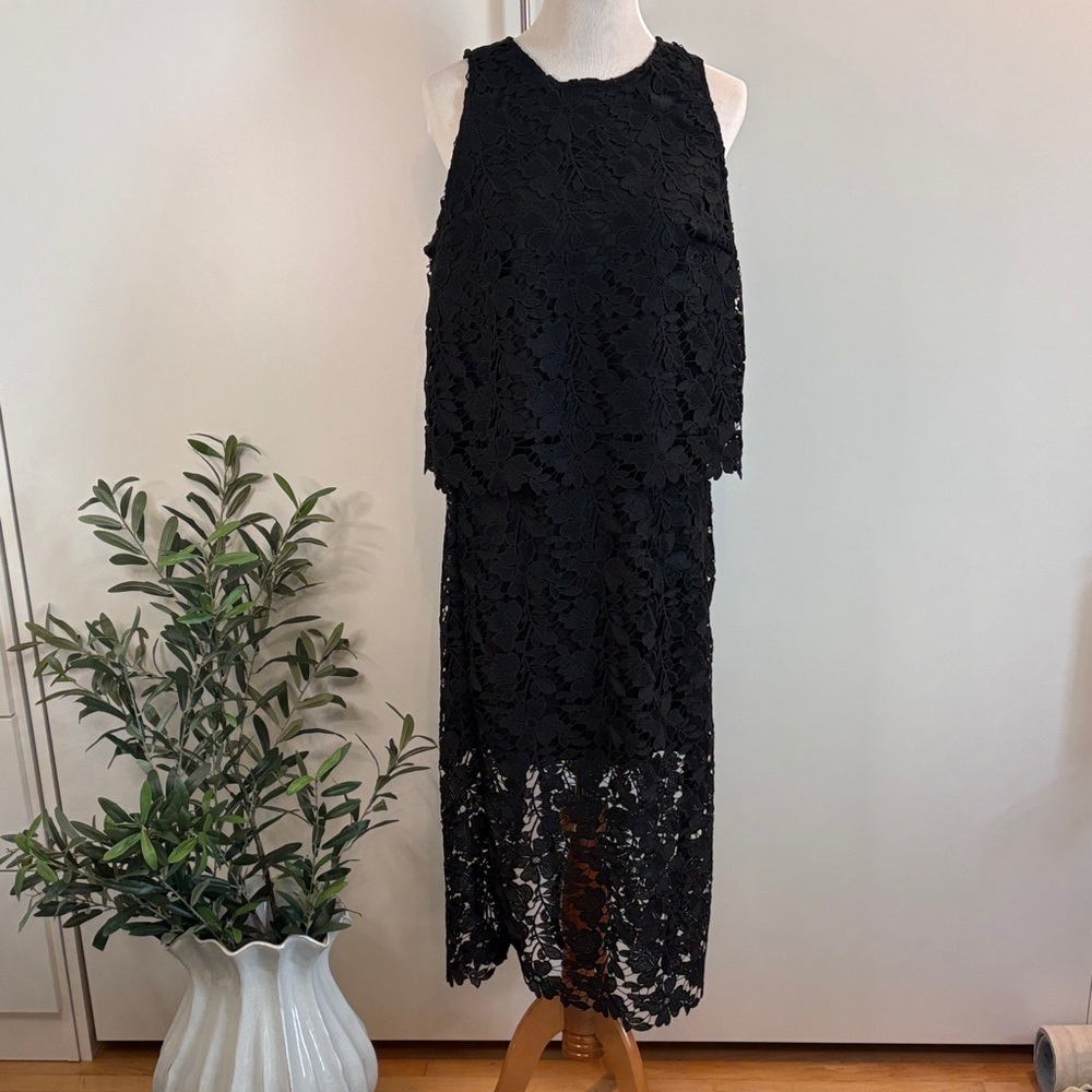Black Floral Lace Skirt Set. Tank Top L & Midi Skirt M